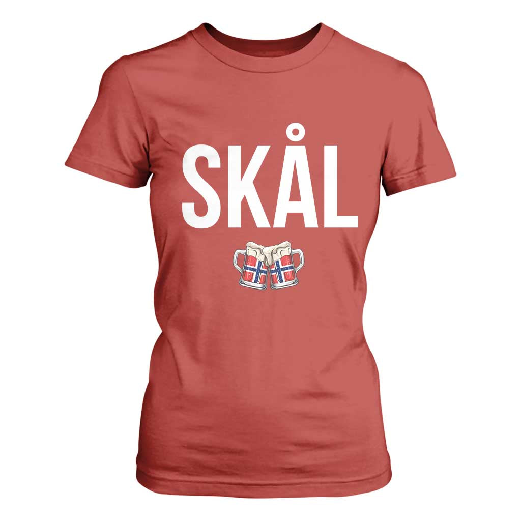Skål Cheers in Norwegian Norway T Shirt For Women Funny Drinking Beer Norwegian Scandinavian TS14 Red Print Your Wear
