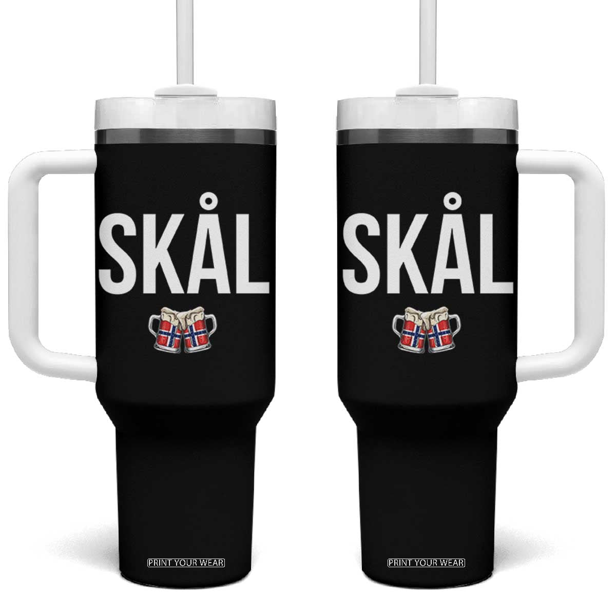 Skål Cheers in Norwegian Norway Tumbler With Handle Funny Drinking Beer Norwegian Scandinavian TS14 One Size: 40 oz Black Print Your Wear