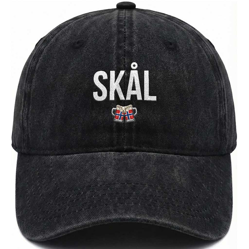 Skål Cheers in Norwegian Norway Washed Cotton Baseball Cap Funny Drinking Beer Norwegian Scandinavian TS14 Print Your Wear