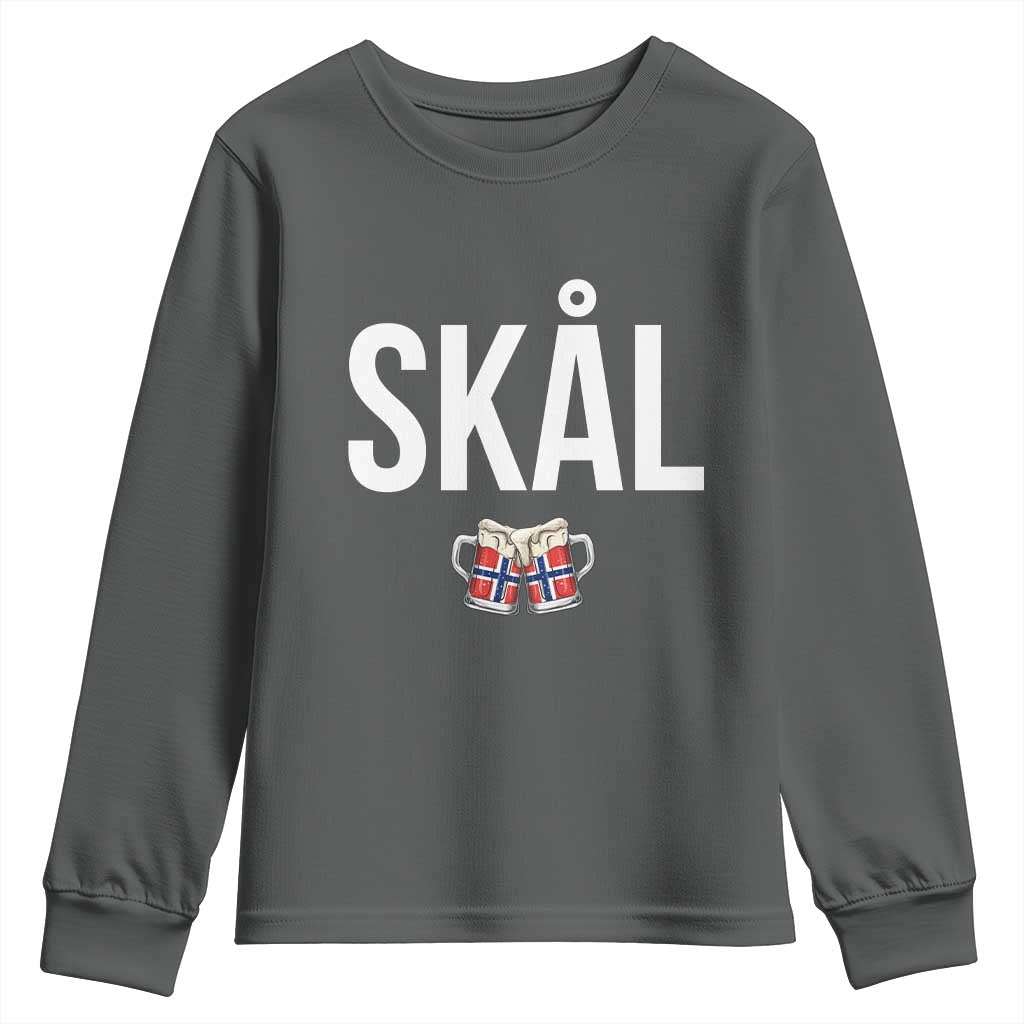 Skål Cheers in Norwegian Norway Youth Sweatshirt Funny Drinking Beer Norwegian Scandinavian TS14 Dark Heather Print Your Wear