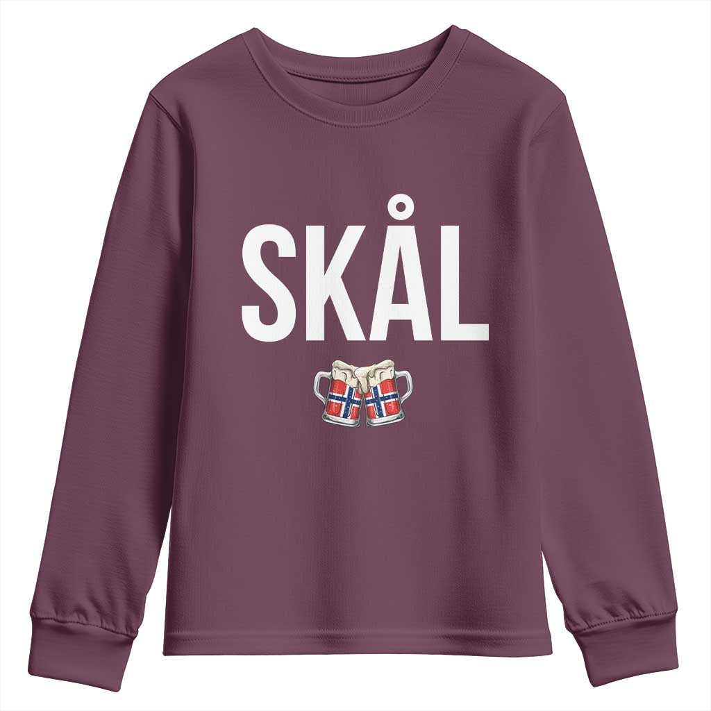 Skål Cheers in Norwegian Norway Youth Sweatshirt Funny Drinking Beer Norwegian Scandinavian TS14 Maroon Print Your Wear