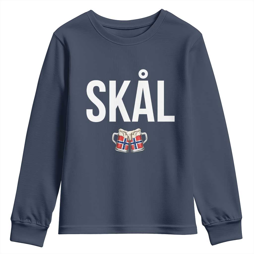 Skål Cheers in Norwegian Norway Youth Sweatshirt Funny Drinking Beer Norwegian Scandinavian TS14 Navy Print Your Wear