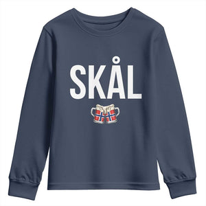 Skål Cheers in Norwegian Norway Youth Sweatshirt Funny Drinking Beer Norwegian Scandinavian TS14 Navy Print Your Wear