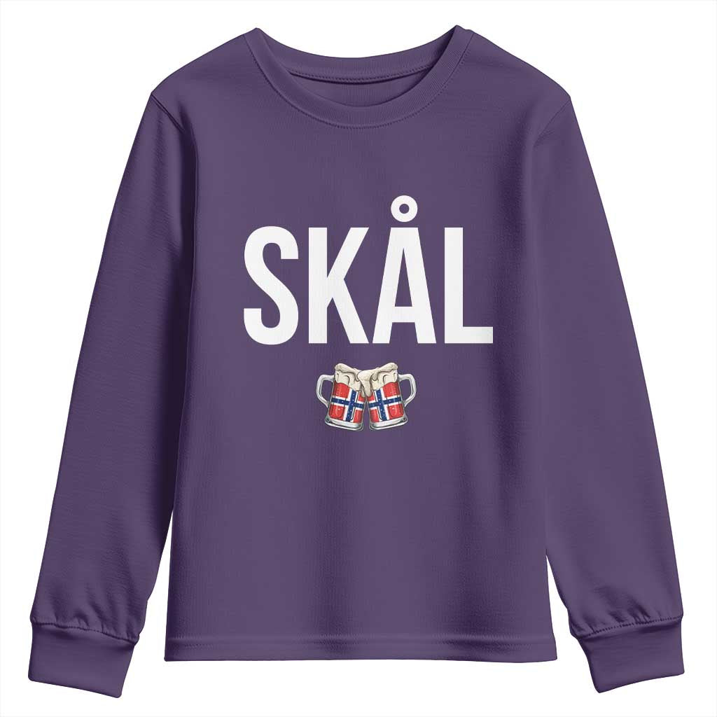 Skål Cheers in Norwegian Norway Youth Sweatshirt Funny Drinking Beer Norwegian Scandinavian TS14 Purple Print Your Wear