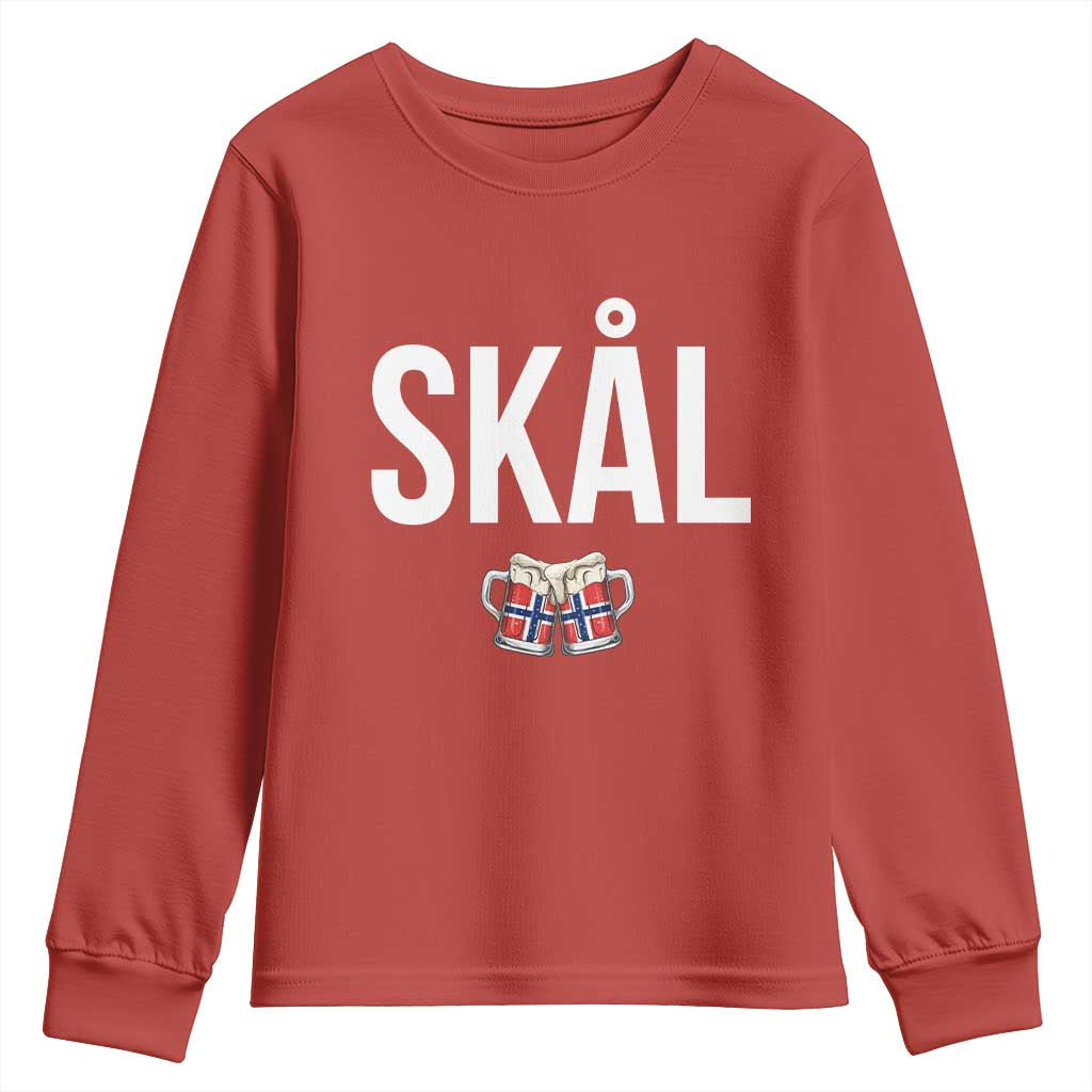Skål Cheers in Norwegian Norway Youth Sweatshirt Funny Drinking Beer Norwegian Scandinavian TS14 Red Print Your Wear
