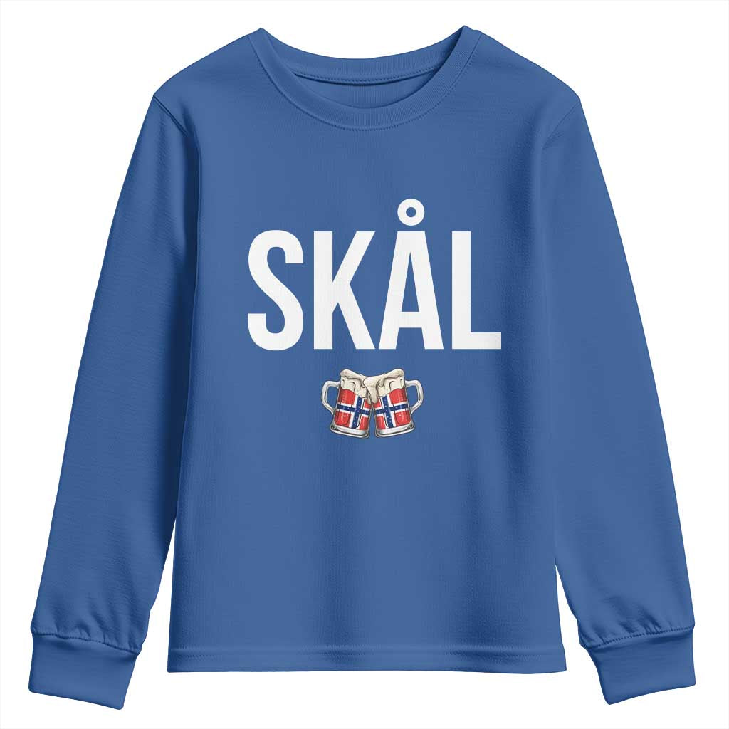 Skål Cheers in Norwegian Norway Youth Sweatshirt Funny Drinking Beer Norwegian Scandinavian TS14 Royal Blue Print Your Wear