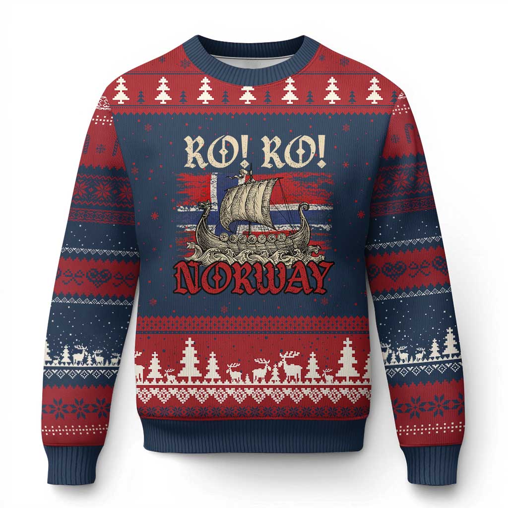 Ro Ro Norwegian Viking Ship Norway Flag Ugly Christmas Sweater TS14 Navy Red Print Your Wear