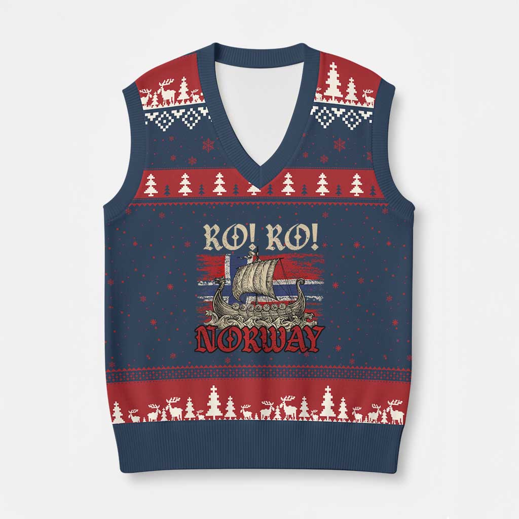 Ro Ro Norwegian Viking Ship Norway Flag V-Neck Knit Sweater Vest TS14 Navy Red Print Your Wear
