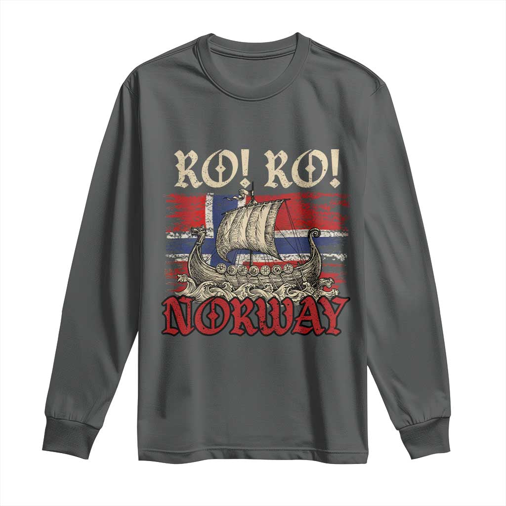 Ro Ro Norwegian Viking Ship Norway Flag Long Sleeve Shirt TS14 Dark Heather Print Your Wear
