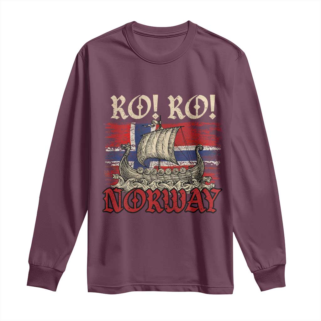 Ro Ro Norwegian Viking Ship Norway Flag Long Sleeve Shirt TS14 Maroon Print Your Wear
