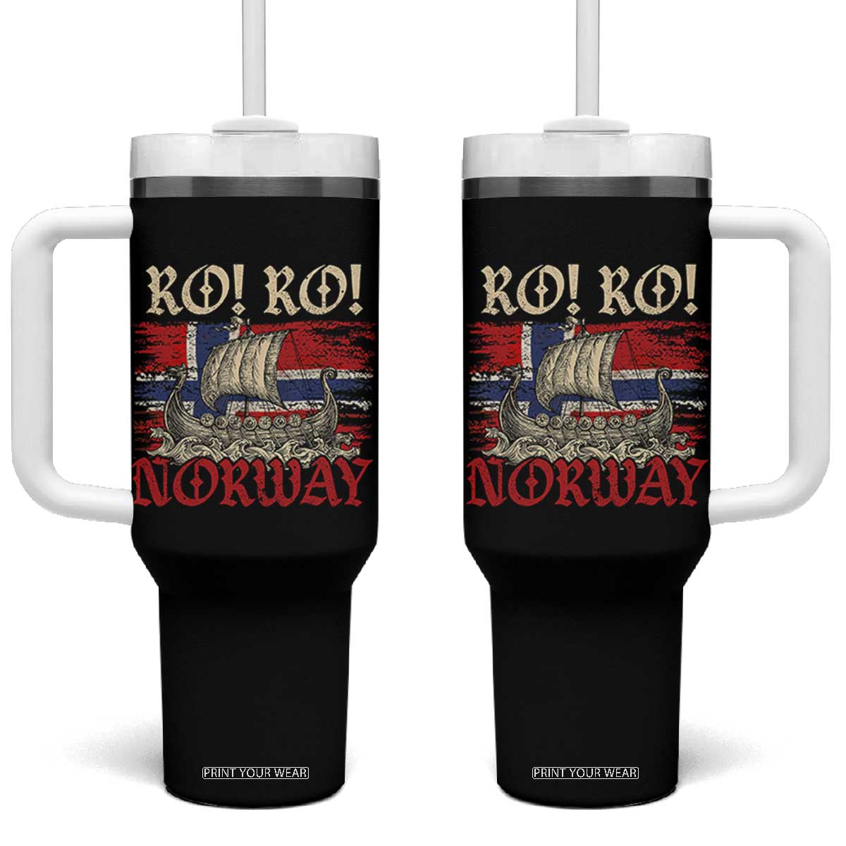 Ro Ro Norwegian Viking Ship Norway Flag Tumbler With Handle TS14 One Size: 40 oz Black Print Your Wear