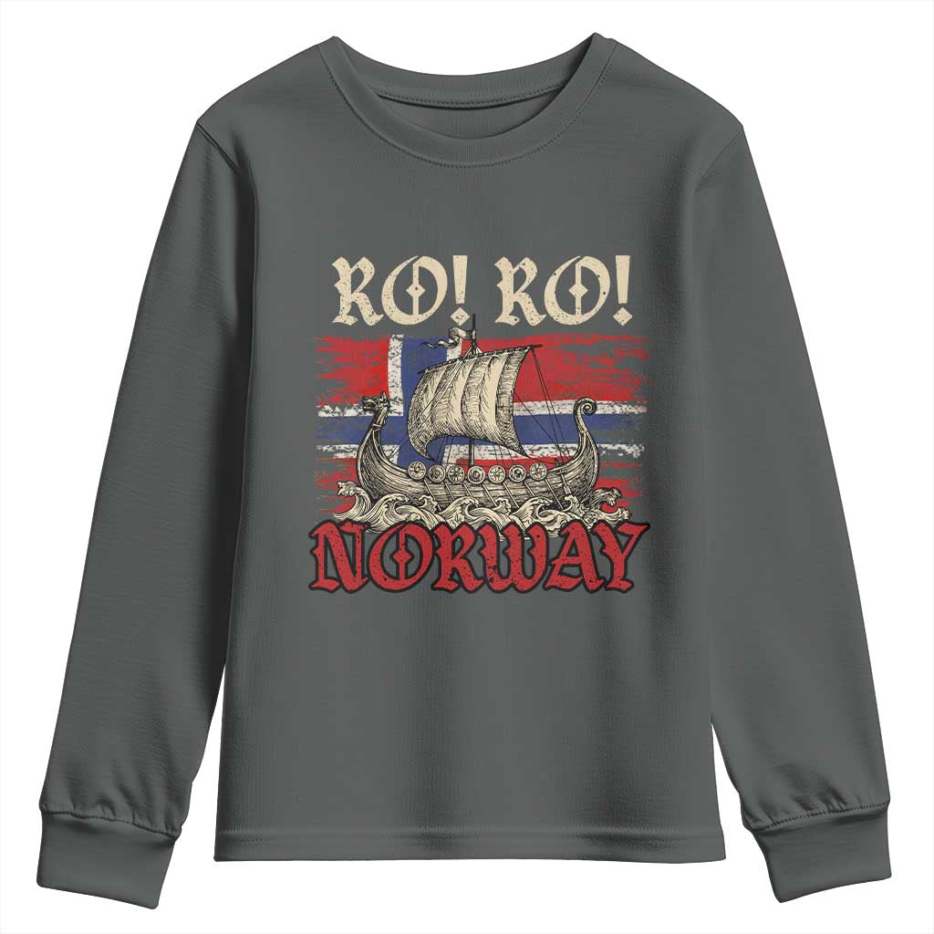 Ro Ro Norwegian Viking Ship Norway Flag Youth Sweatshirt TS14 Dark Heather Print Your Wear
