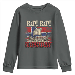 Ro Ro Norwegian Viking Ship Norway Flag Youth Sweatshirt TS14 Dark Heather Print Your Wear