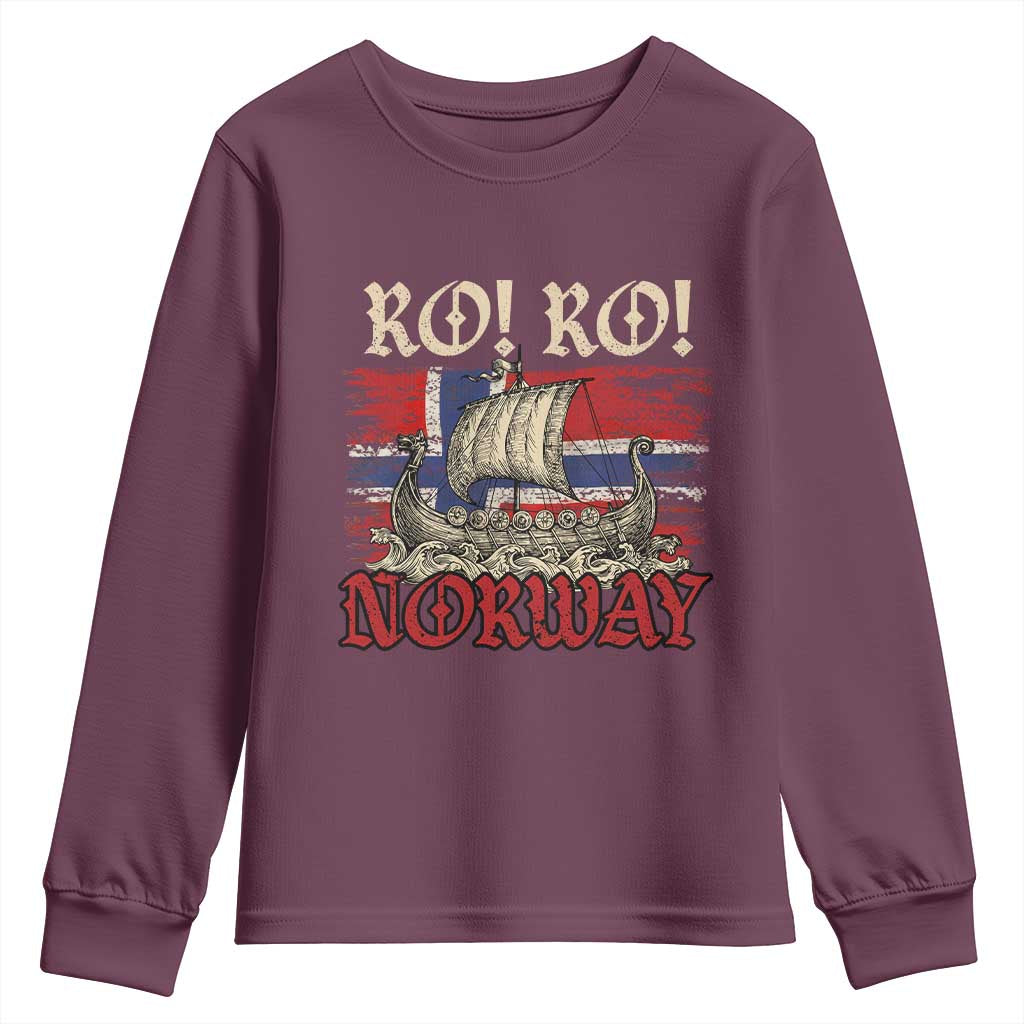 Ro Ro Norwegian Viking Ship Norway Flag Youth Sweatshirt TS14 Maroon Print Your Wear