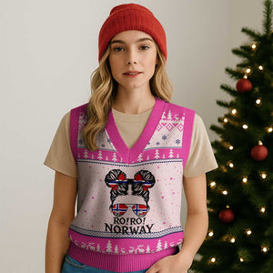 Ro Ro Norwegian Viking Ship V-Neck Knit Sweater Vest Norway Flag Messy Bun Girl TS14 Hot Pink Print Your Wear
