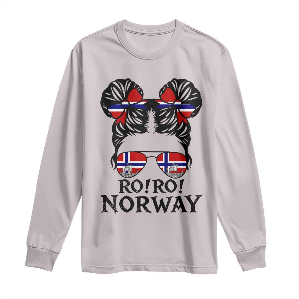 Ro Ro Norwegian Viking Ship Long Sleeve Shirt Norway Flag Messy Bun Girl TS14 Ice Gray Print Your Wear