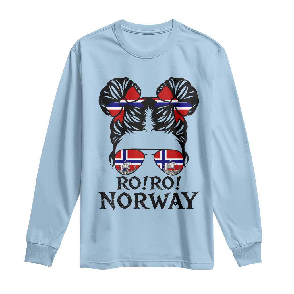 Ro Ro Norwegian Viking Ship Long Sleeve Shirt Norway Flag Messy Bun Girl TS14 Light Blue Print Your Wear