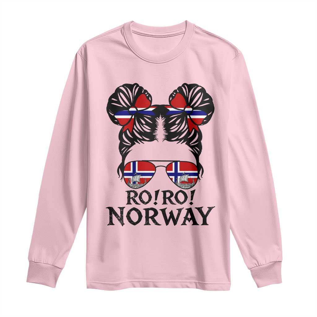 Ro Ro Norwegian Viking Ship Long Sleeve Shirt Norway Flag Messy Bun Girl TS14 Light Pink Print Your Wear