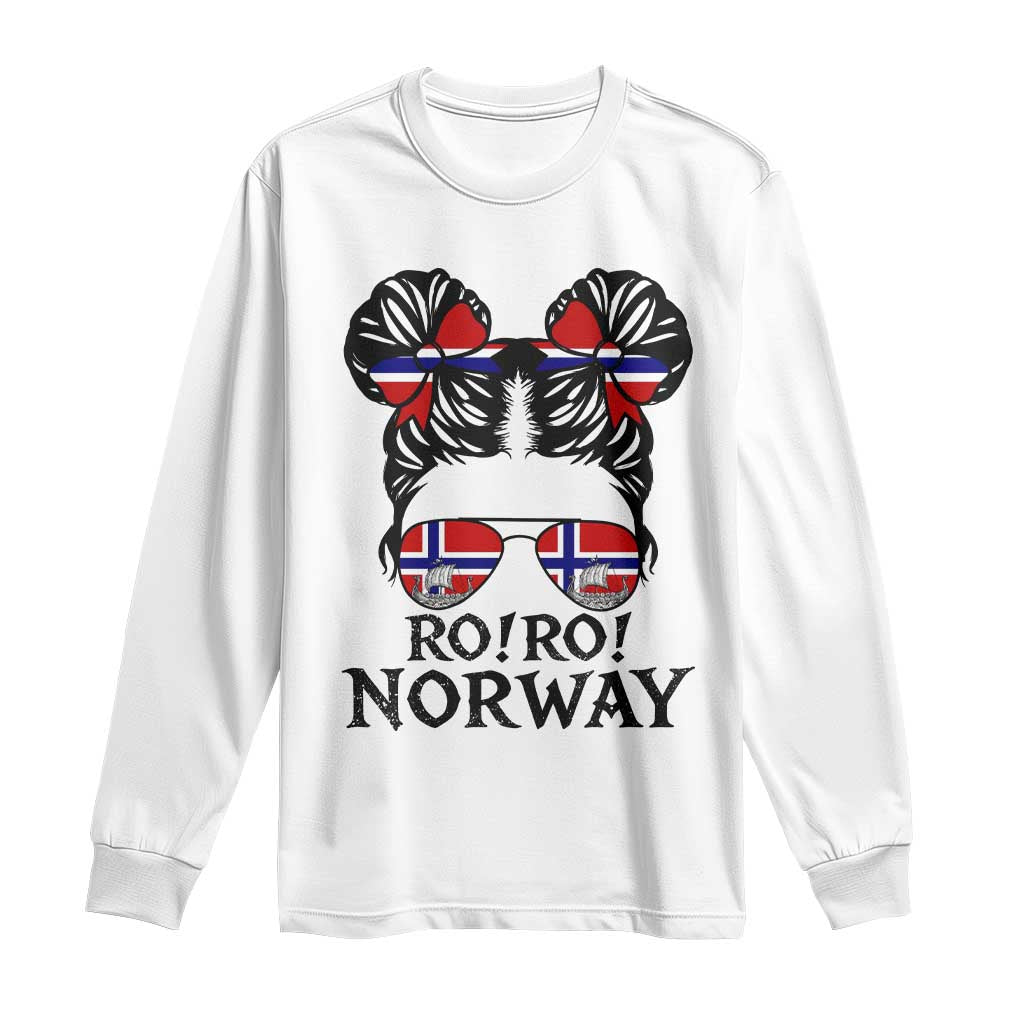 Ro Ro Norwegian Viking Ship Long Sleeve Shirt Norway Flag Messy Bun Girl TS14 White Print Your Wear