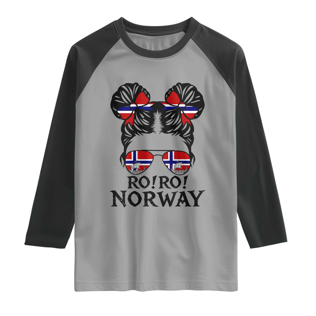 Ro Ro Norwegian Viking Ship Raglan Shirt Norway Flag Messy Bun Girl TS14 Sport Gray Black Print Your Wear