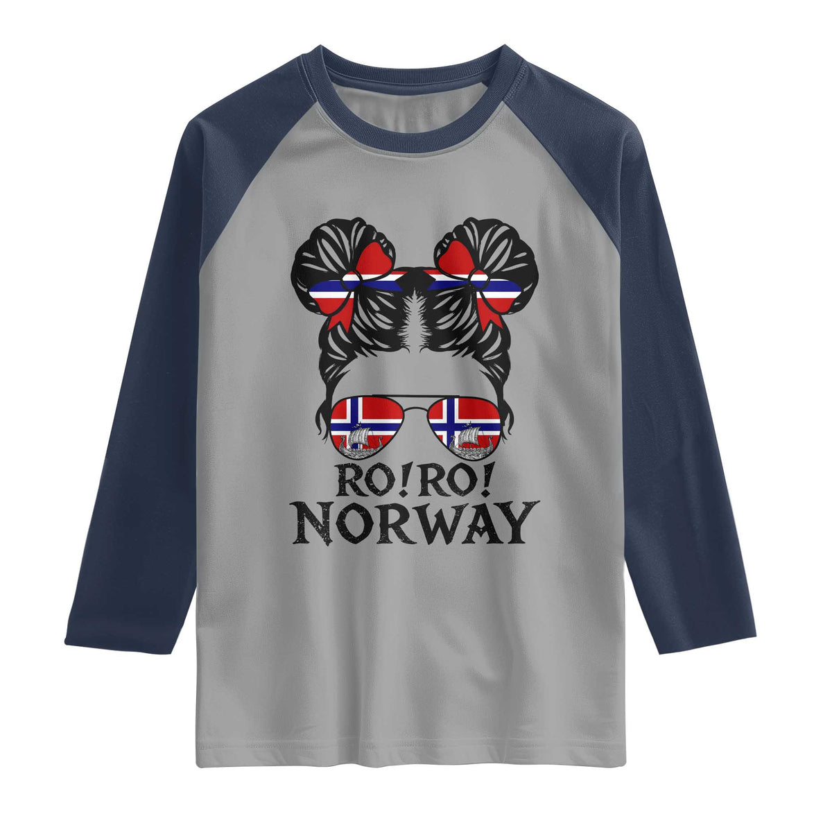 Ro Ro Norwegian Viking Ship Raglan Shirt Norway Flag Messy Bun Girl TS14 Sport Gray Navy Print Your Wear
