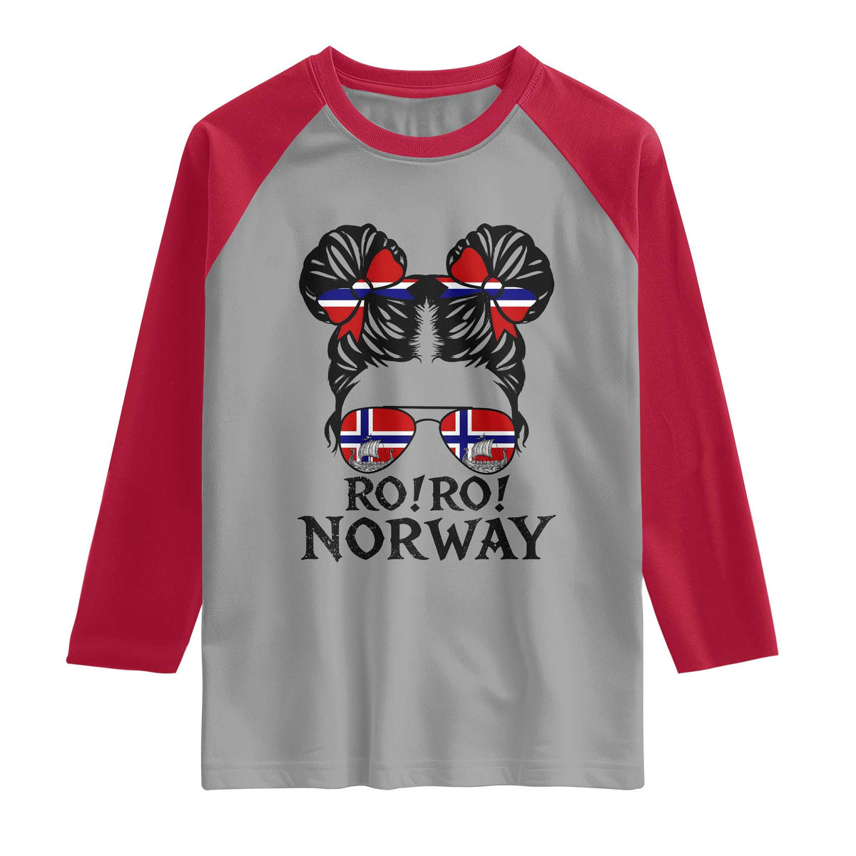 Ro Ro Norwegian Viking Ship Raglan Shirt Norway Flag Messy Bun Girl TS14 Sport Gray Red Print Your Wear