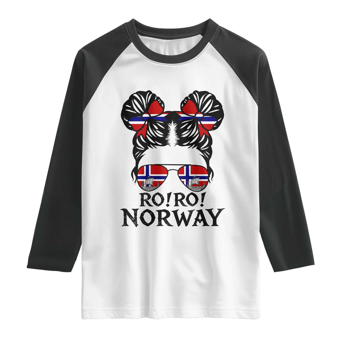 Ro Ro Norwegian Viking Ship Raglan Shirt Norway Flag Messy Bun Girl TS14 White Black Print Your Wear