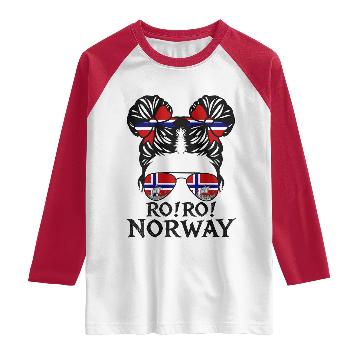 Ro Ro Norwegian Viking Ship Raglan Shirt Norway Flag Messy Bun Girl TS14 White Red Print Your Wear