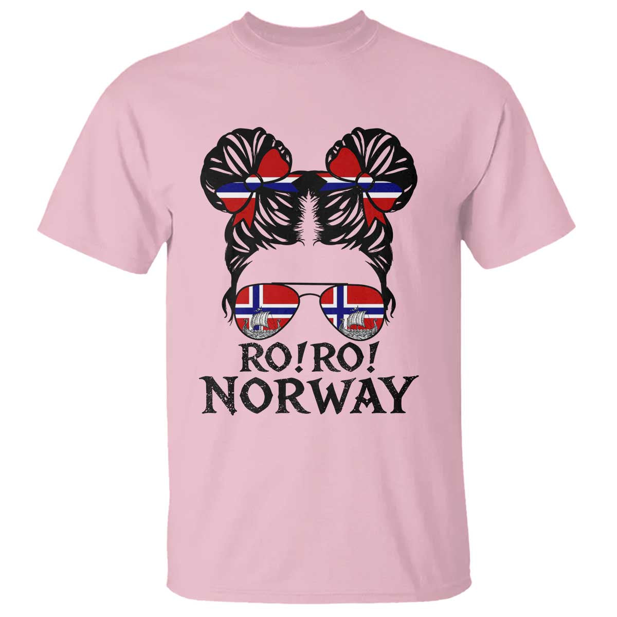 Ro Ro Norwegian Viking Ship T Shirt Norway Flag Messy Bun Girl TS14 Light Pink Print Your Wear