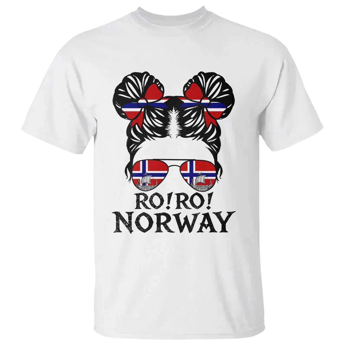 Ro Ro Norwegian Viking Ship T Shirt Norway Flag Messy Bun Girl TS14 White Print Your Wear