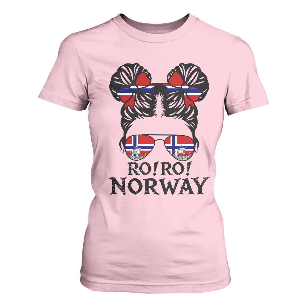 Ro Ro Norwegian Viking Ship T Shirt For Women Norway Flag Messy Bun Girl TS14 Light Pink Print Your Wear