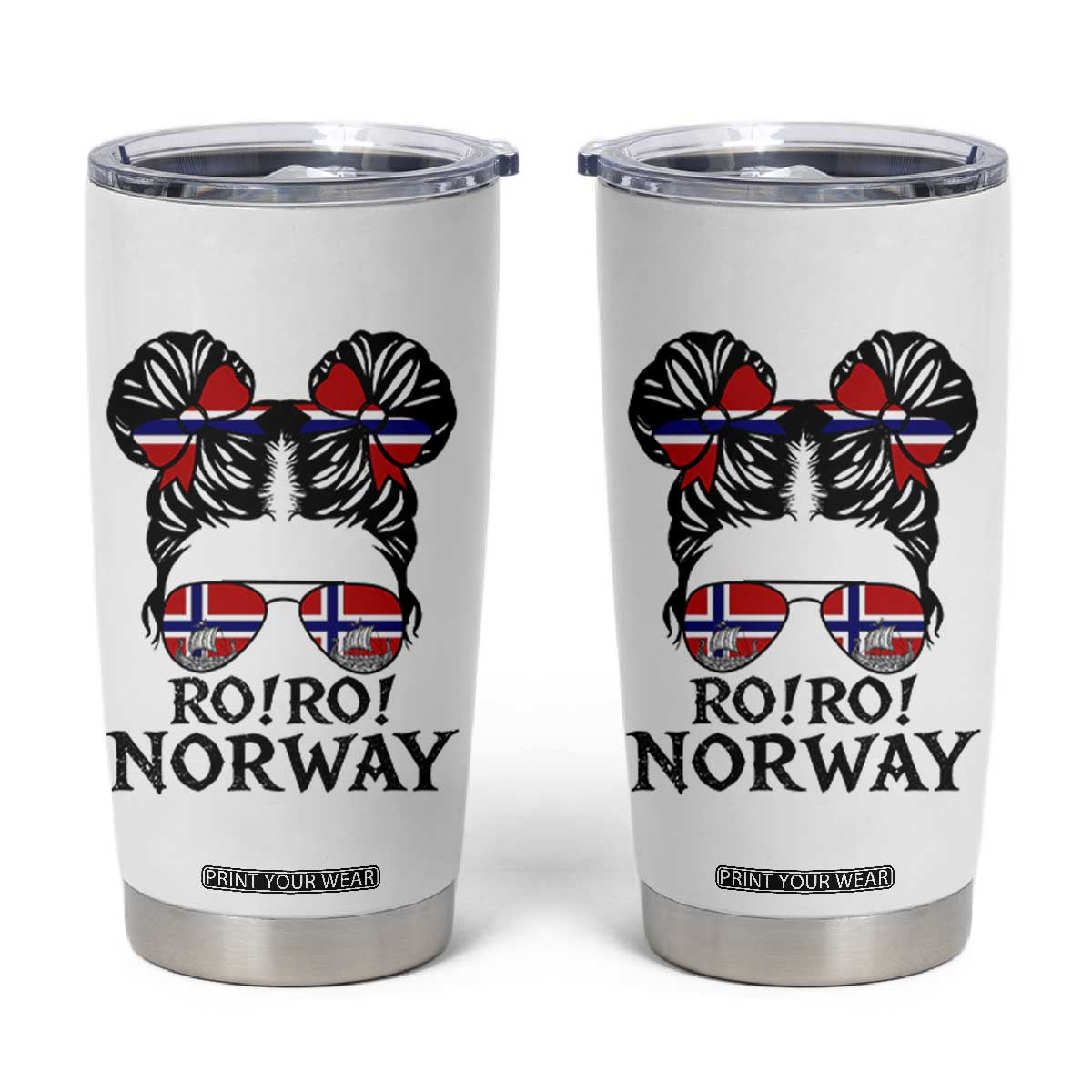 Ro Ro Norwegian Viking Ship Tumbler Cup Norway Flag Messy Bun Girl TS14 White Print Your Wear