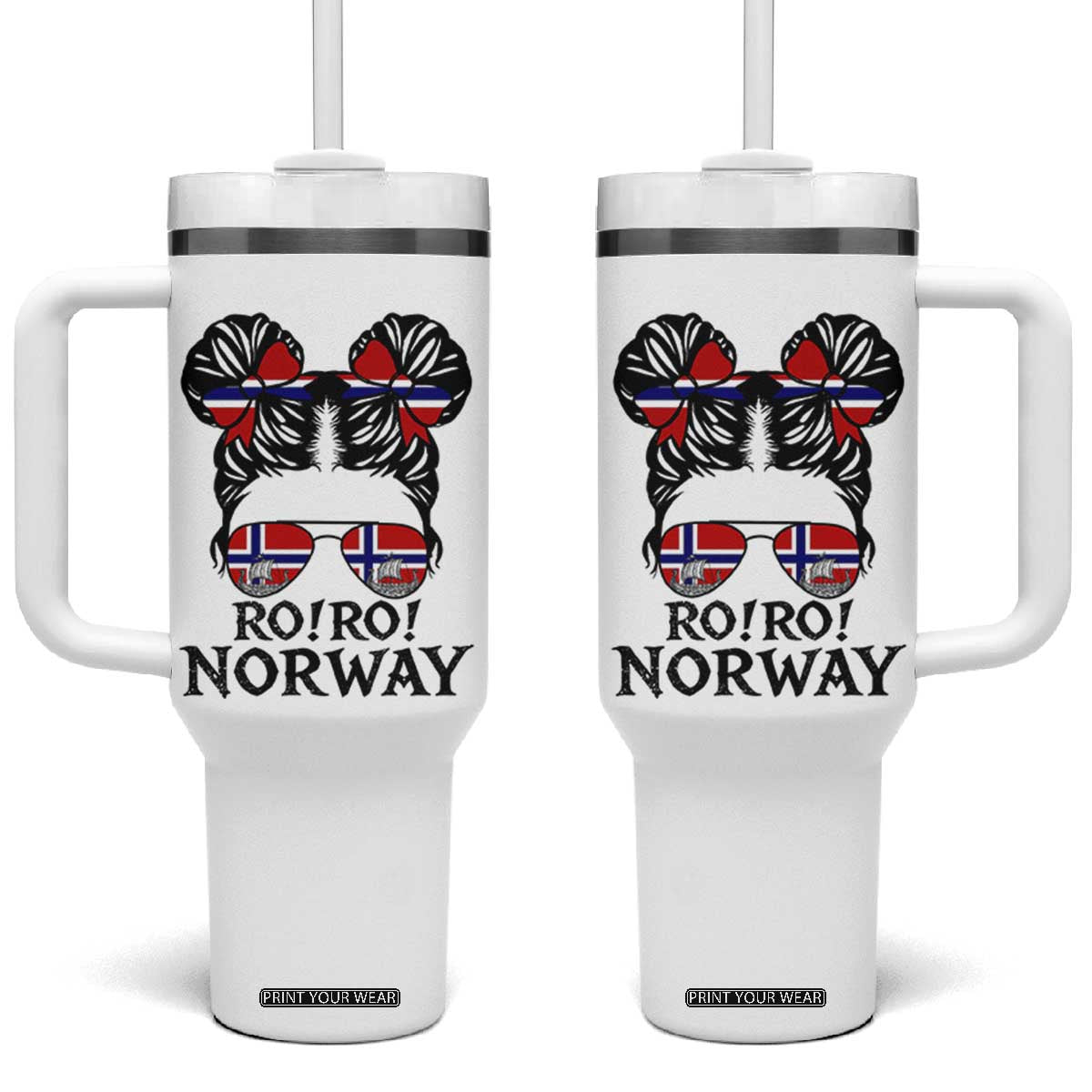 Ro Ro Norwegian Viking Ship Tumbler With Handle Norway Flag Messy Bun Girl TS14 One Size: 40 oz White Print Your Wear