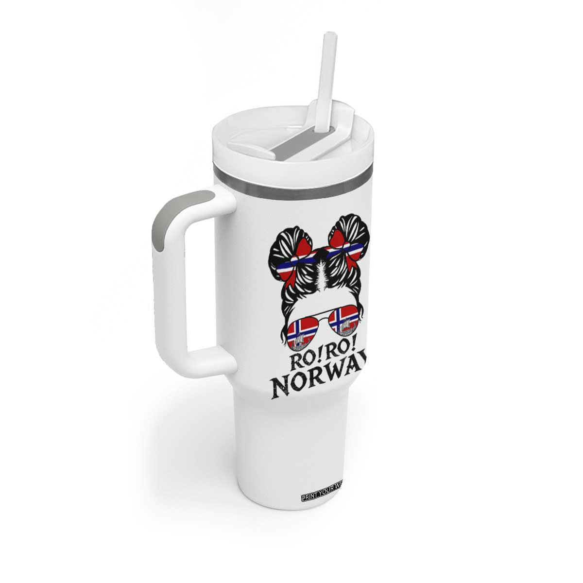 Ro Ro Norwegian Viking Ship Tumbler With Handle Norway Flag Messy Bun Girl TS14 Print Your Wear