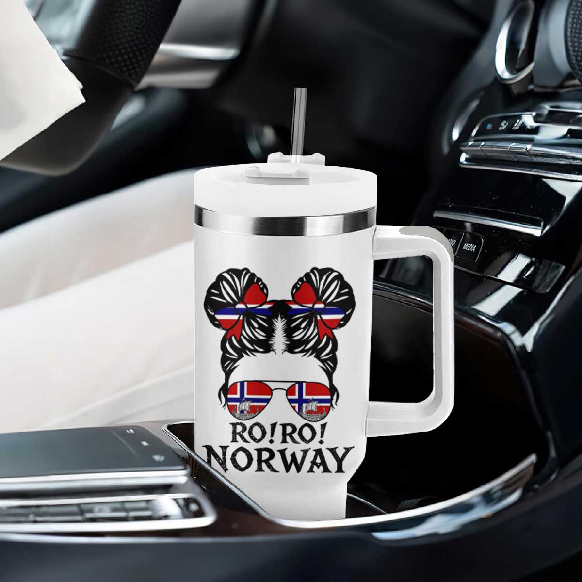 Ro Ro Norwegian Viking Ship Tumbler With Handle Norway Flag Messy Bun Girl TS14 Print Your Wear