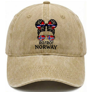 Ro Ro Norwegian Viking Ship Washed Cotton Baseball Cap Norway Flag Messy Bun Girl TS14 Print Your Wear