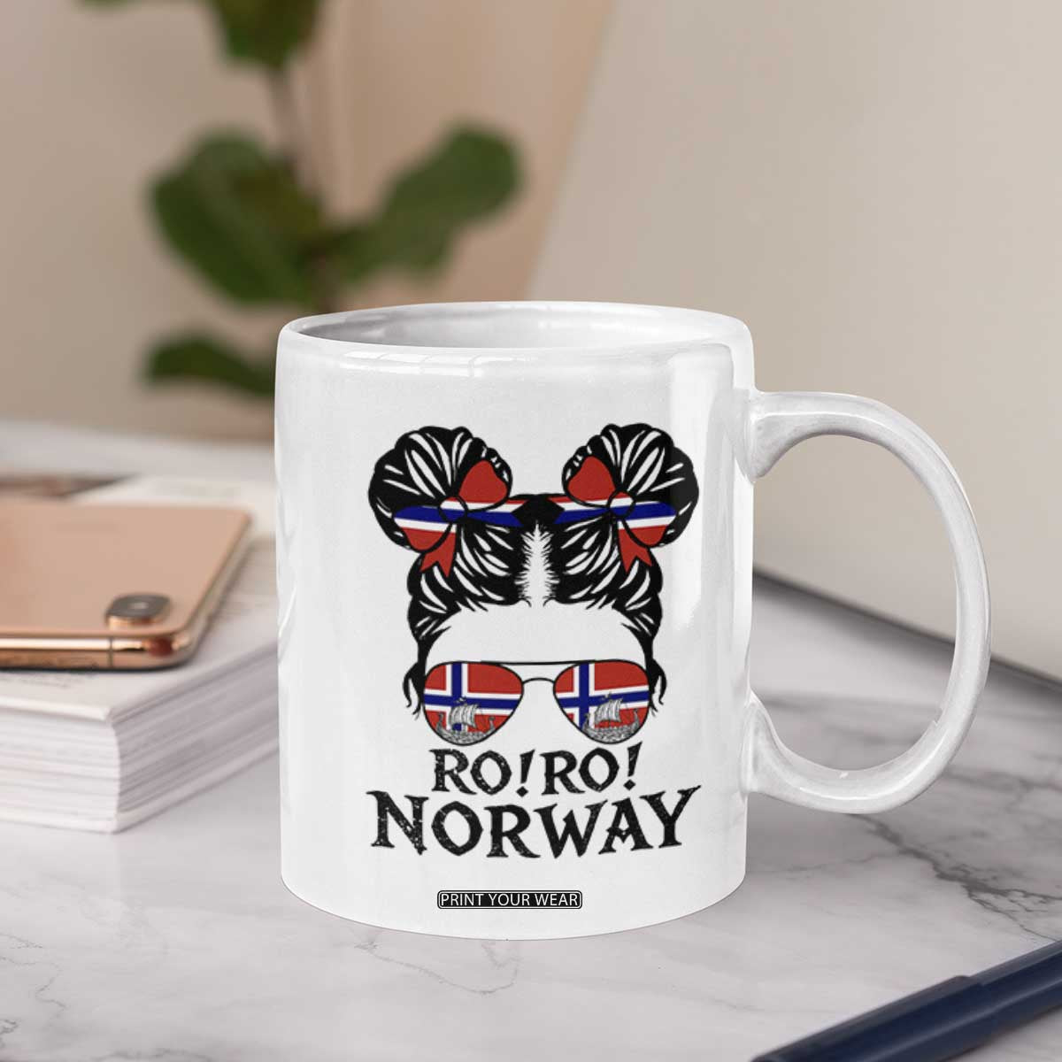 Ro Ro Norwegian Viking Ship Coffee Mug Norway Flag Messy Bun Girl TS14 Print Your Wear
