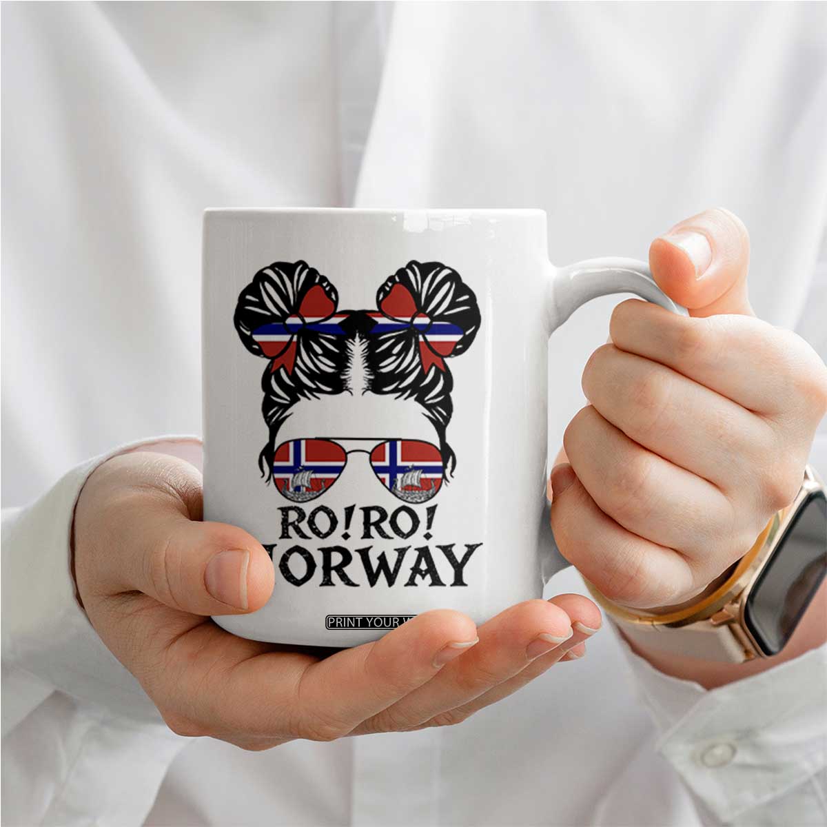 Ro Ro Norwegian Viking Ship Coffee Mug Norway Flag Messy Bun Girl TS14 Print Your Wear