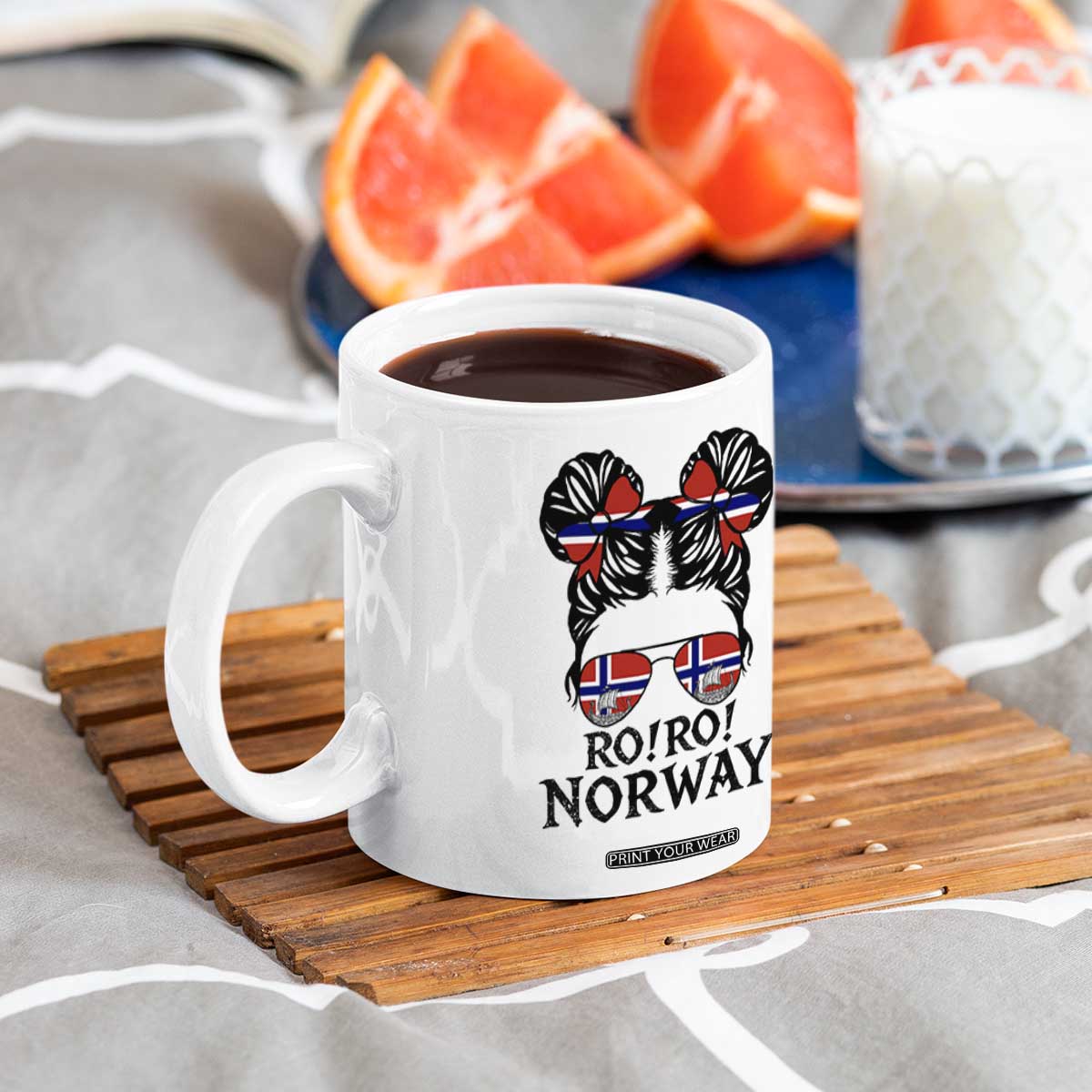 Ro Ro Norwegian Viking Ship Coffee Mug Norway Flag Messy Bun Girl TS14 Print Your Wear