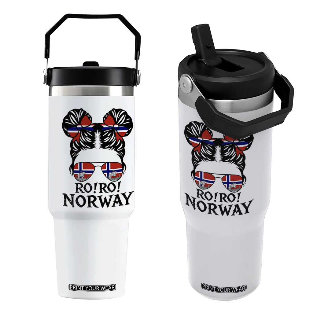 Ro Ro Norwegian Viking Ship Flip Straw Tumbler Norway Flag Messy Bun Girl TS14 One Size: 30 oz White Print Your Wear