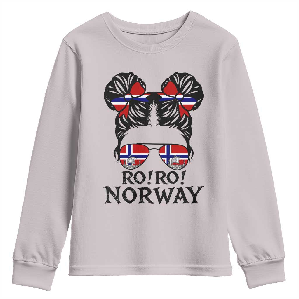 Ro Ro Norwegian Viking Ship Youth Sweatshirt Norway Flag Messy Bun Girl TS14 Ice Gray Print Your Wear