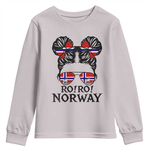 Ro Ro Norwegian Viking Ship Youth Sweatshirt Norway Flag Messy Bun Girl TS14 Ice Gray Print Your Wear