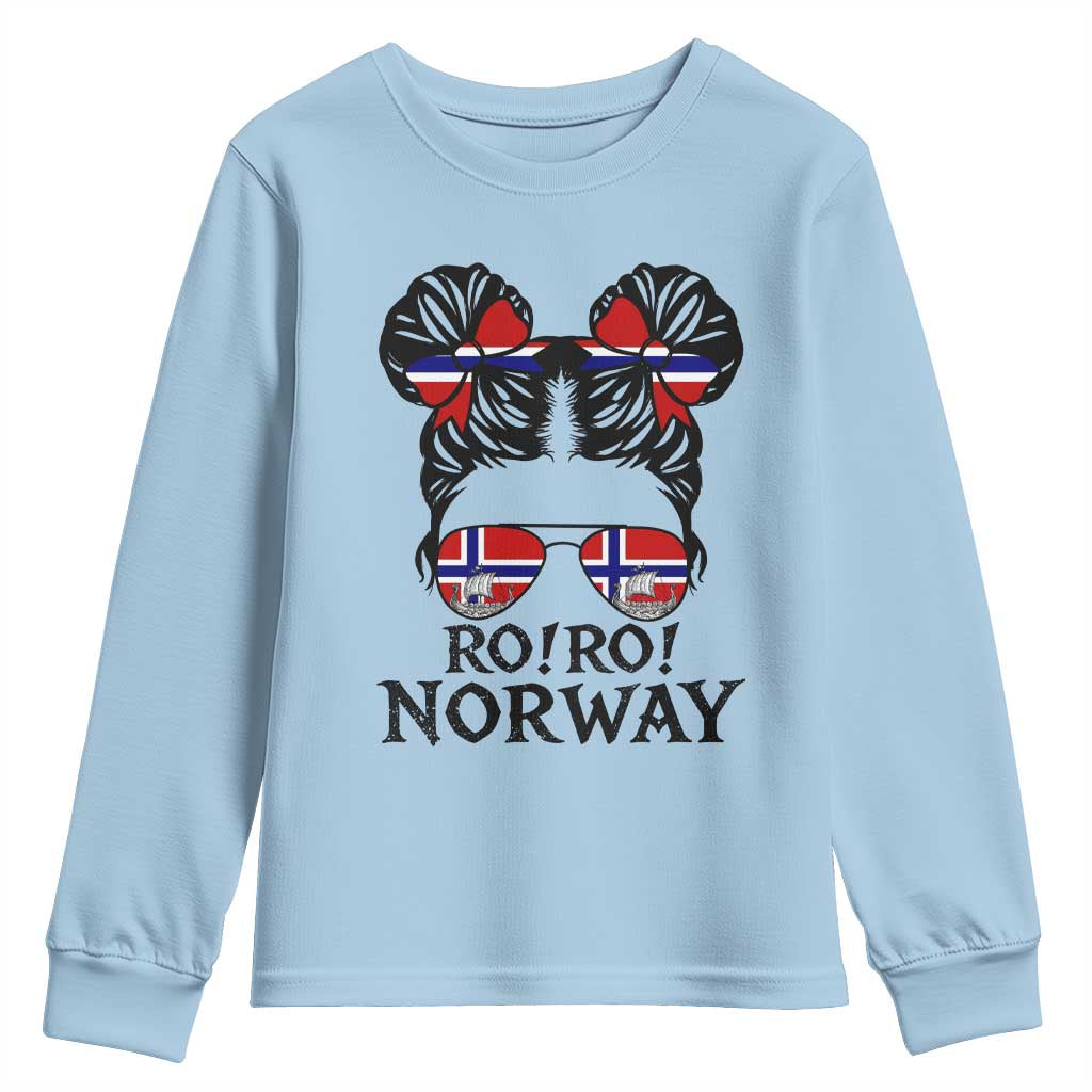 Ro Ro Norwegian Viking Ship Youth Sweatshirt Norway Flag Messy Bun Girl TS14 Light Blue Print Your Wear