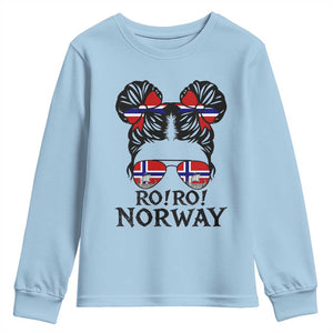 Ro Ro Norwegian Viking Ship Youth Sweatshirt Norway Flag Messy Bun Girl TS14 Light Blue Print Your Wear