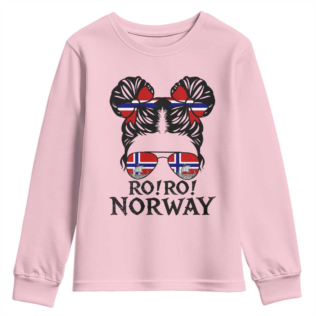 Ro Ro Norwegian Viking Ship Youth Sweatshirt Norway Flag Messy Bun Girl TS14 Light Pink Print Your Wear