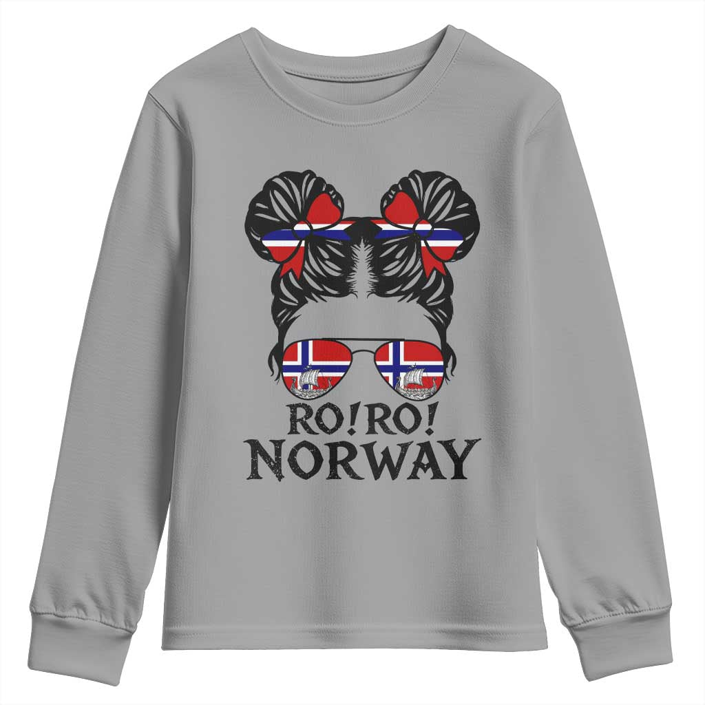 Ro Ro Norwegian Viking Ship Youth Sweatshirt Norway Flag Messy Bun Girl TS14 Sport Gray Print Your Wear