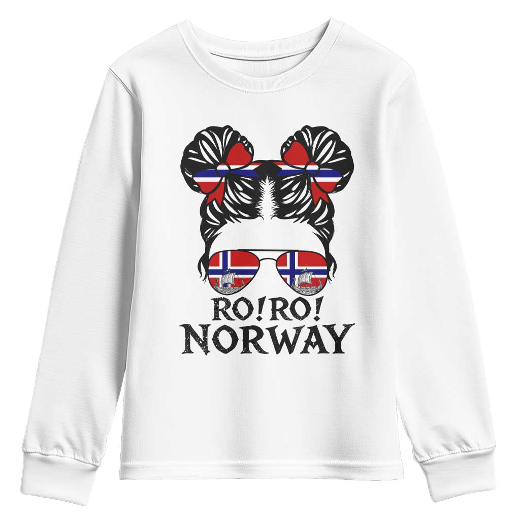 Ro Ro Norwegian Viking Ship Youth Sweatshirt Norway Flag Messy Bun Girl TS14 White Print Your Wear