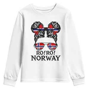Ro Ro Norwegian Viking Ship Youth Sweatshirt Norway Flag Messy Bun Girl TS14 White Print Your Wear