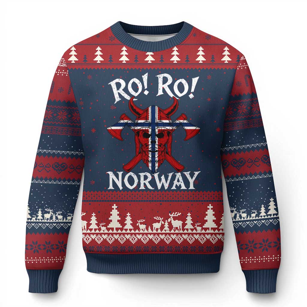 Ro Ro Norwegian Viking Blood Skull Norway Flag Pride Ugly Christmas Sweater TS14 Navy Red Print Your Wear