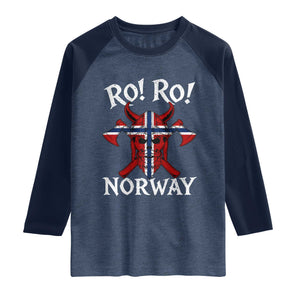 Ro Ro Norwegian Viking Blood Skull Norway Flag Pride Raglan Shirt TS14 Heather Denim Navy Print Your Wear
